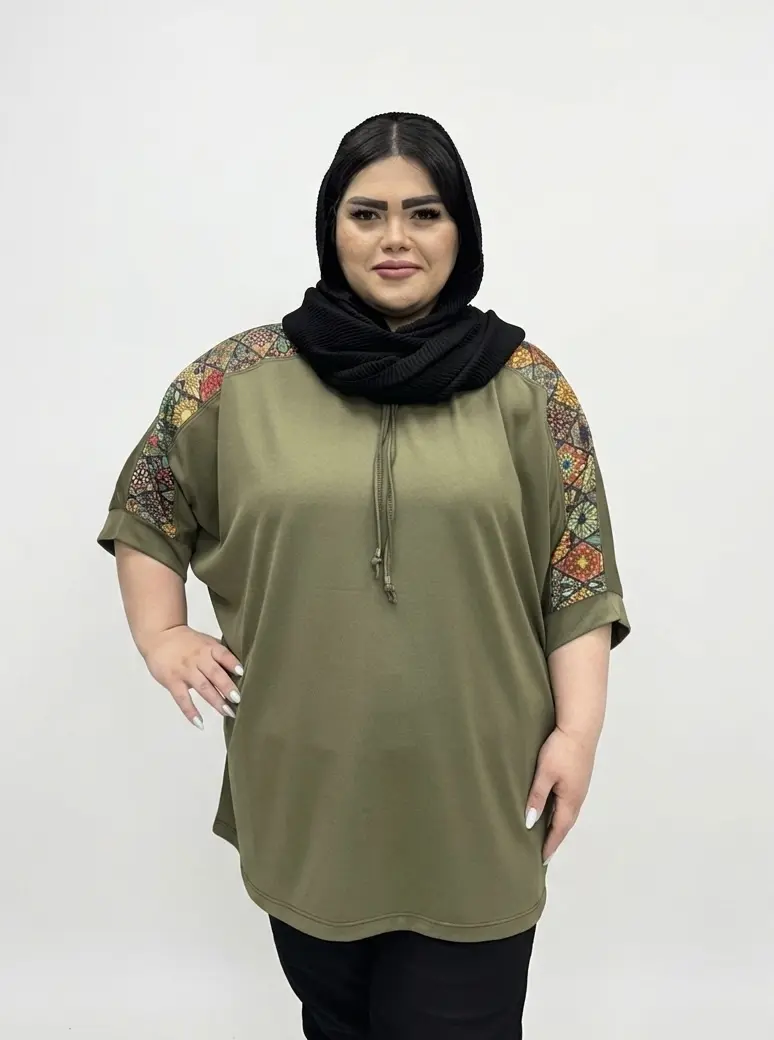 تونیک آستین کوتاه سایز بزرگ زنانه مدل خرجکار سنتی